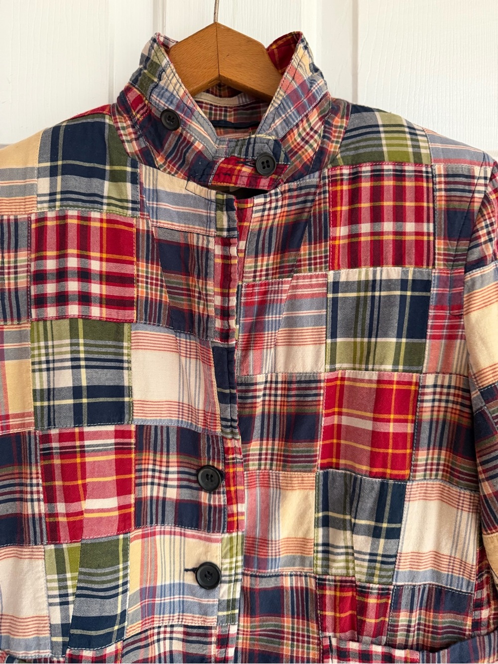 Vintage J. Crew Patchwork Plaid Blazer in Red, Navy & Green - Picture 6 of 13